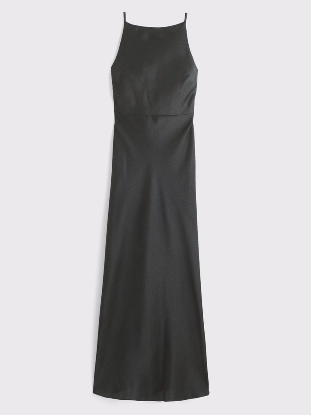High-Neck Crinkle Satin Maxi Dress in Black